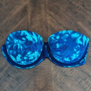 Victoria's Secret PINK Strapless Blue Tie-dye Bra Underwire Padded Pushup